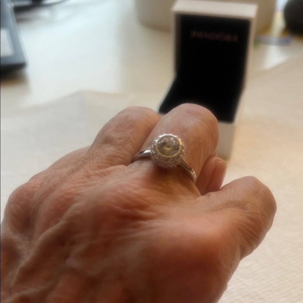 Pandora Silver Ring with Clear Center and Pavé Halo - Picture 2 of 5